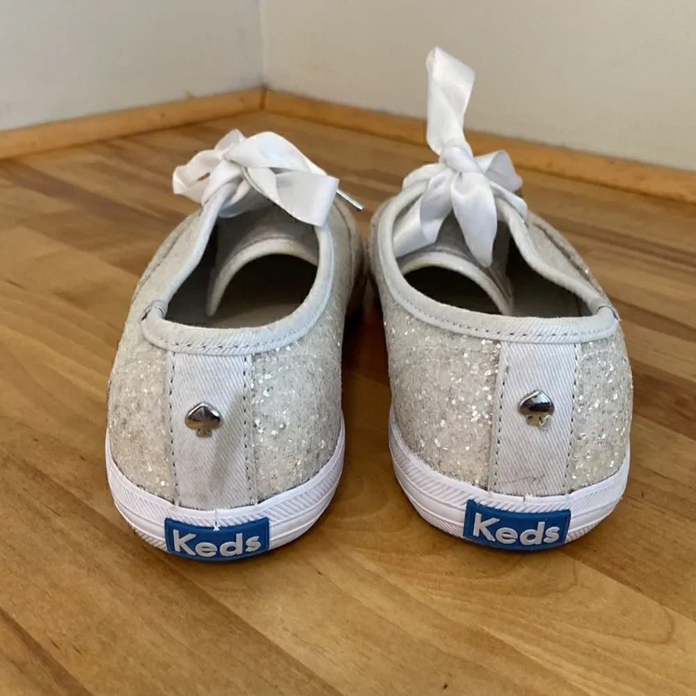Kate Spade x Keds White Sparkle Glitter Lace Up Bridal Sneakers Size 6
